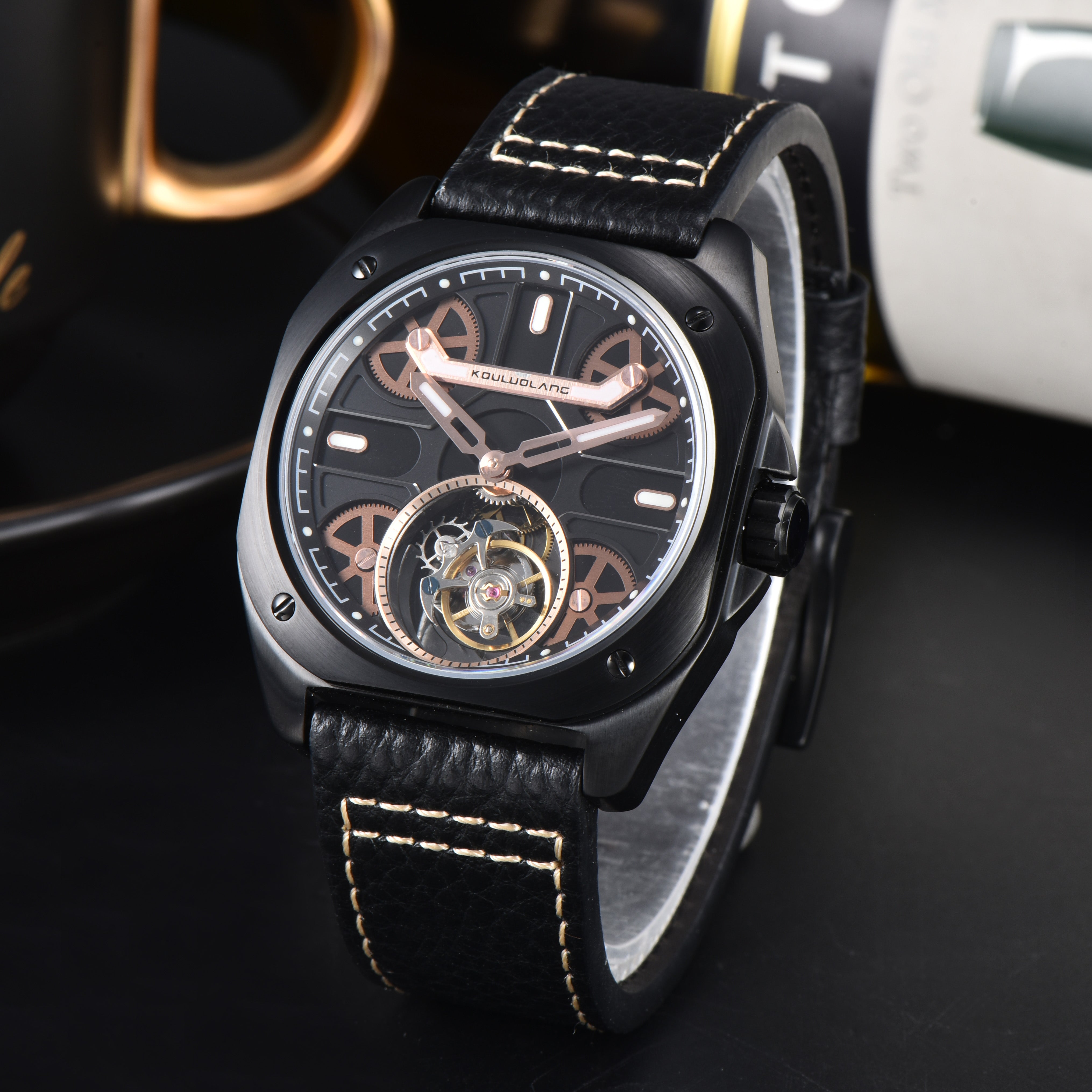 Tourbillon Barrel Shape Black Rose Gold