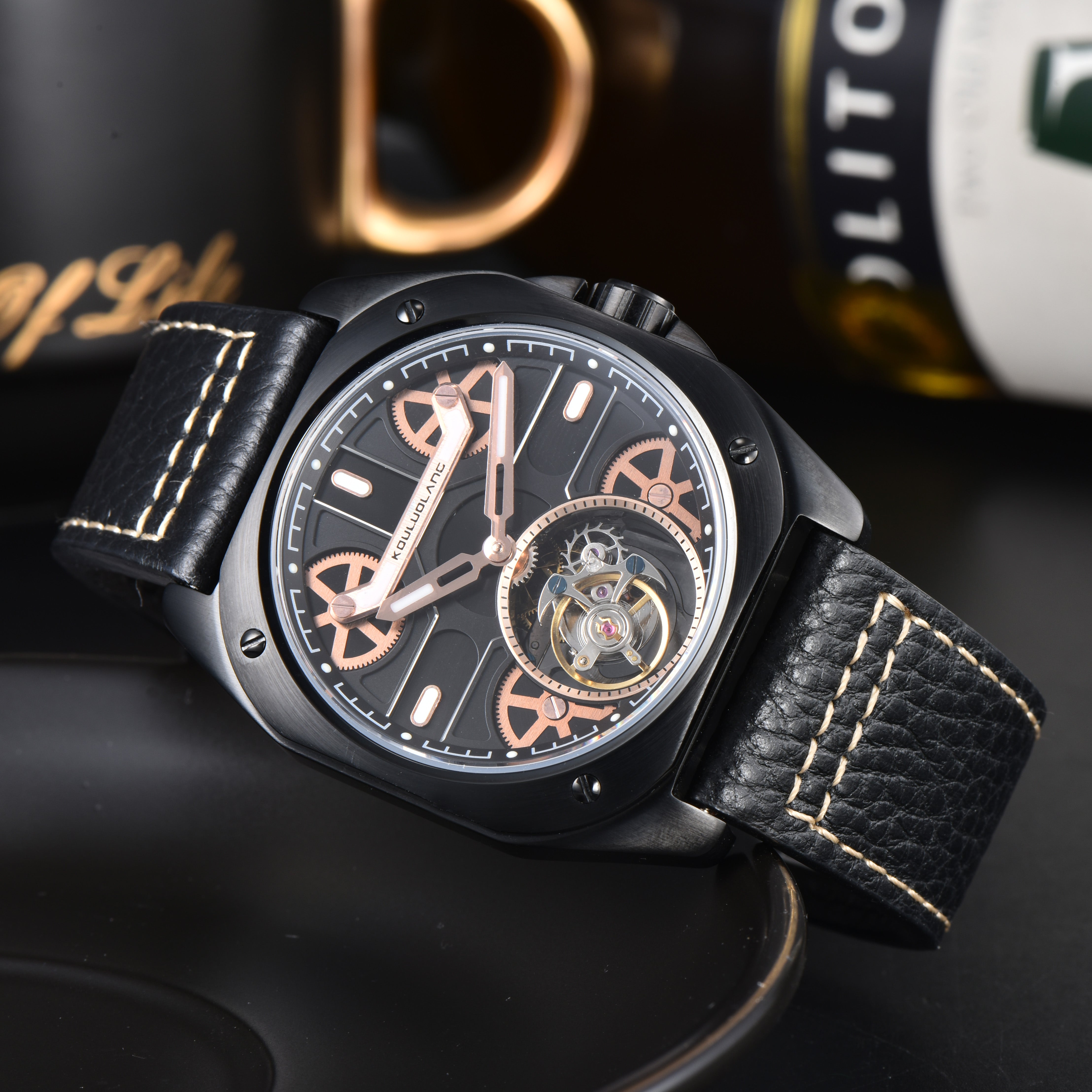Tourbillon Barrel Shape Black Rose Gold