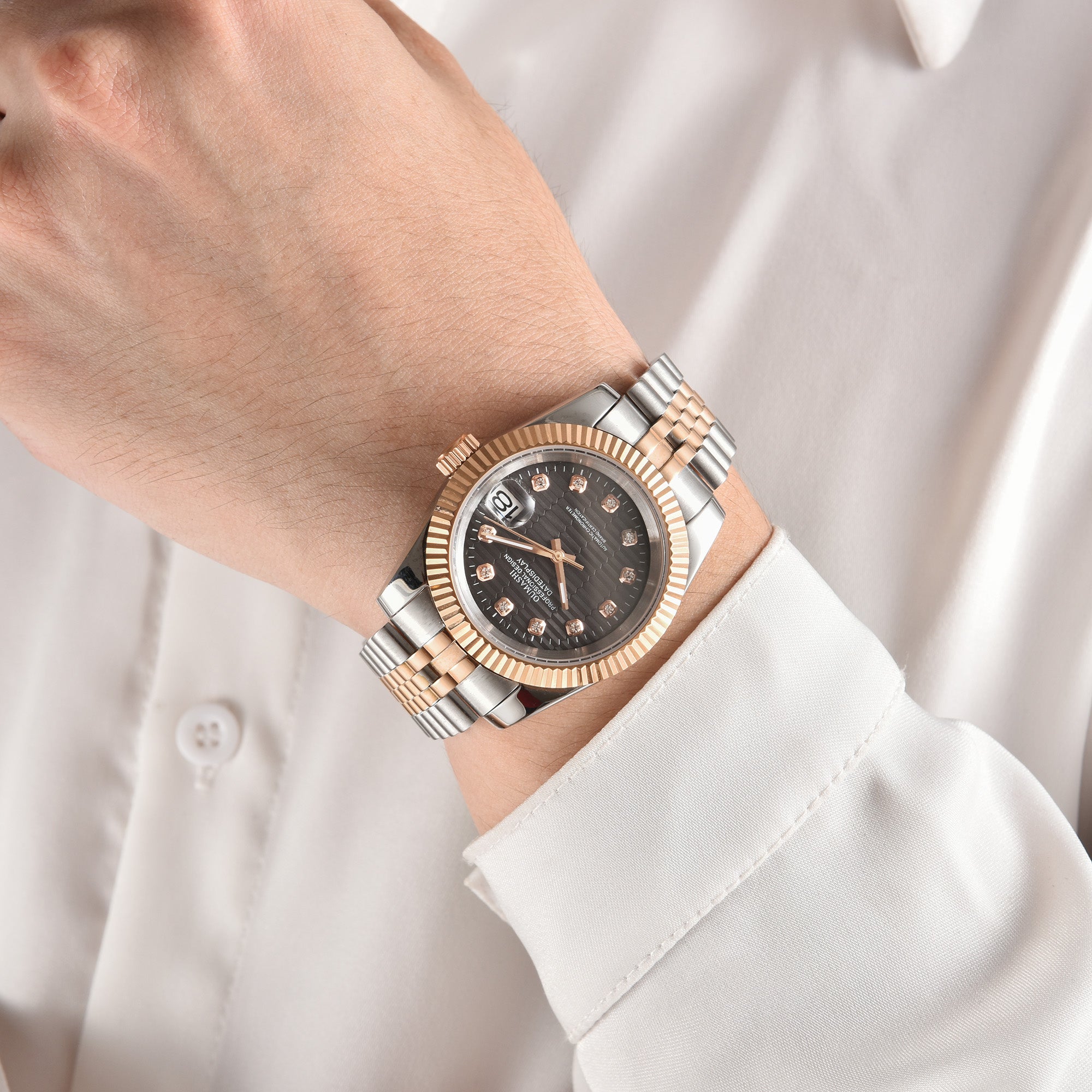DATEJUST Silver-Rose Gold Honeycomb Diamond