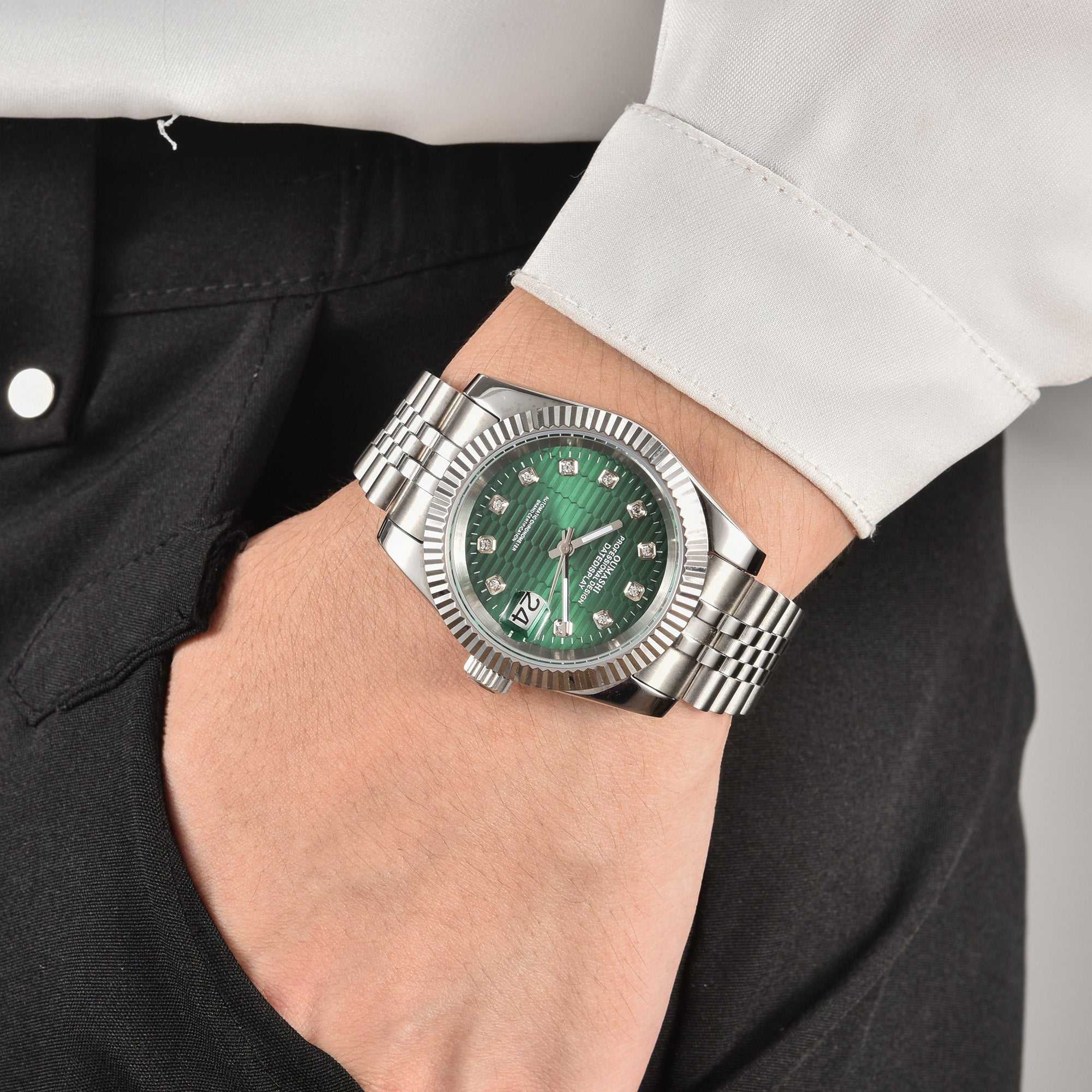 DATEJUST Silver Honeycomb Green Diamond