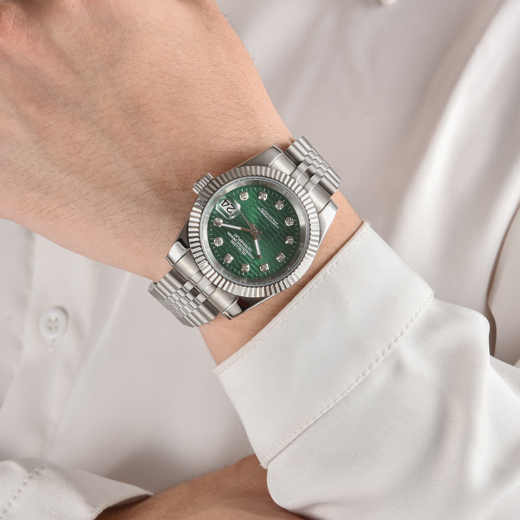 DATEJUST Silver Honeycomb Green Diamond