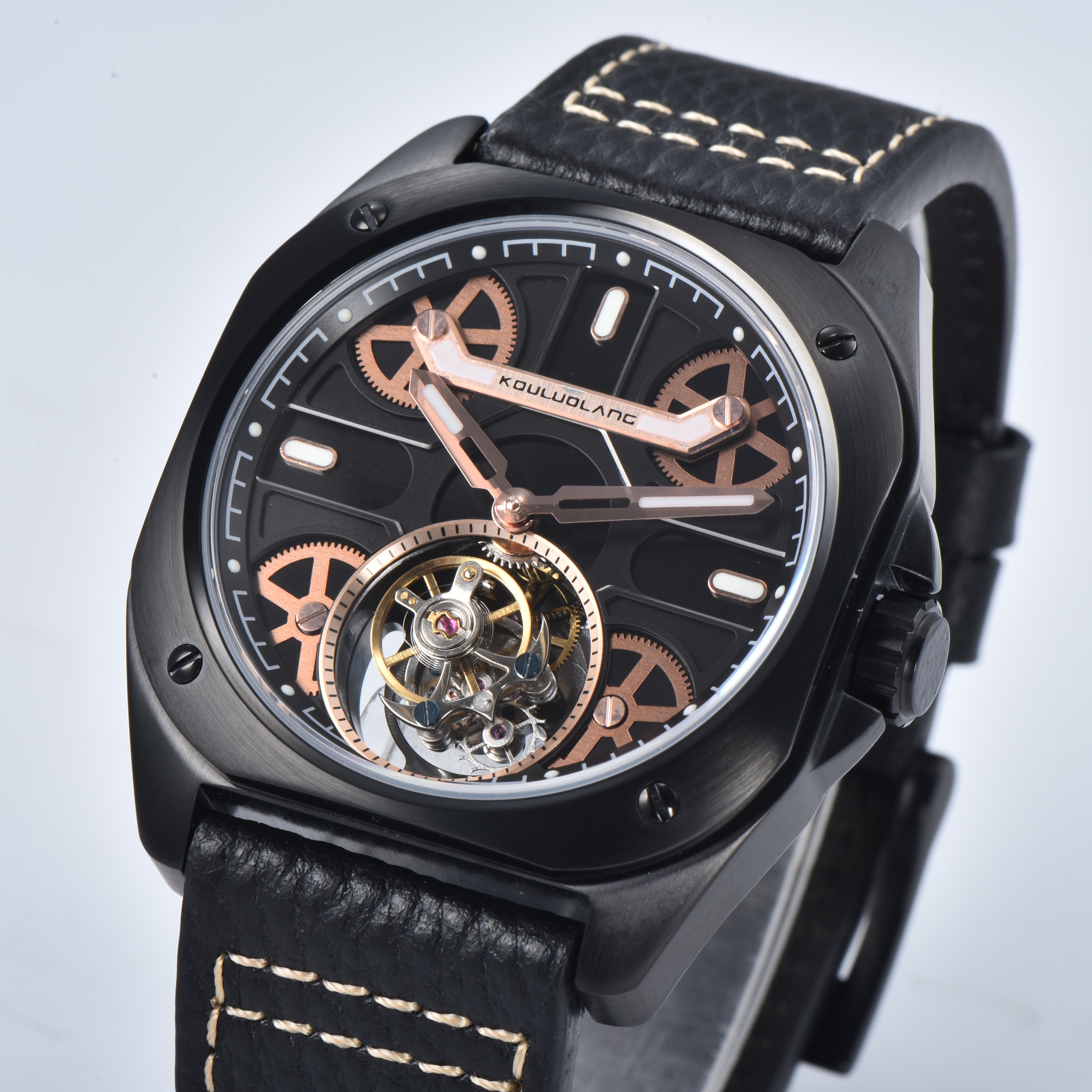Tourbillon Barrel Shape Black Rose Gold
