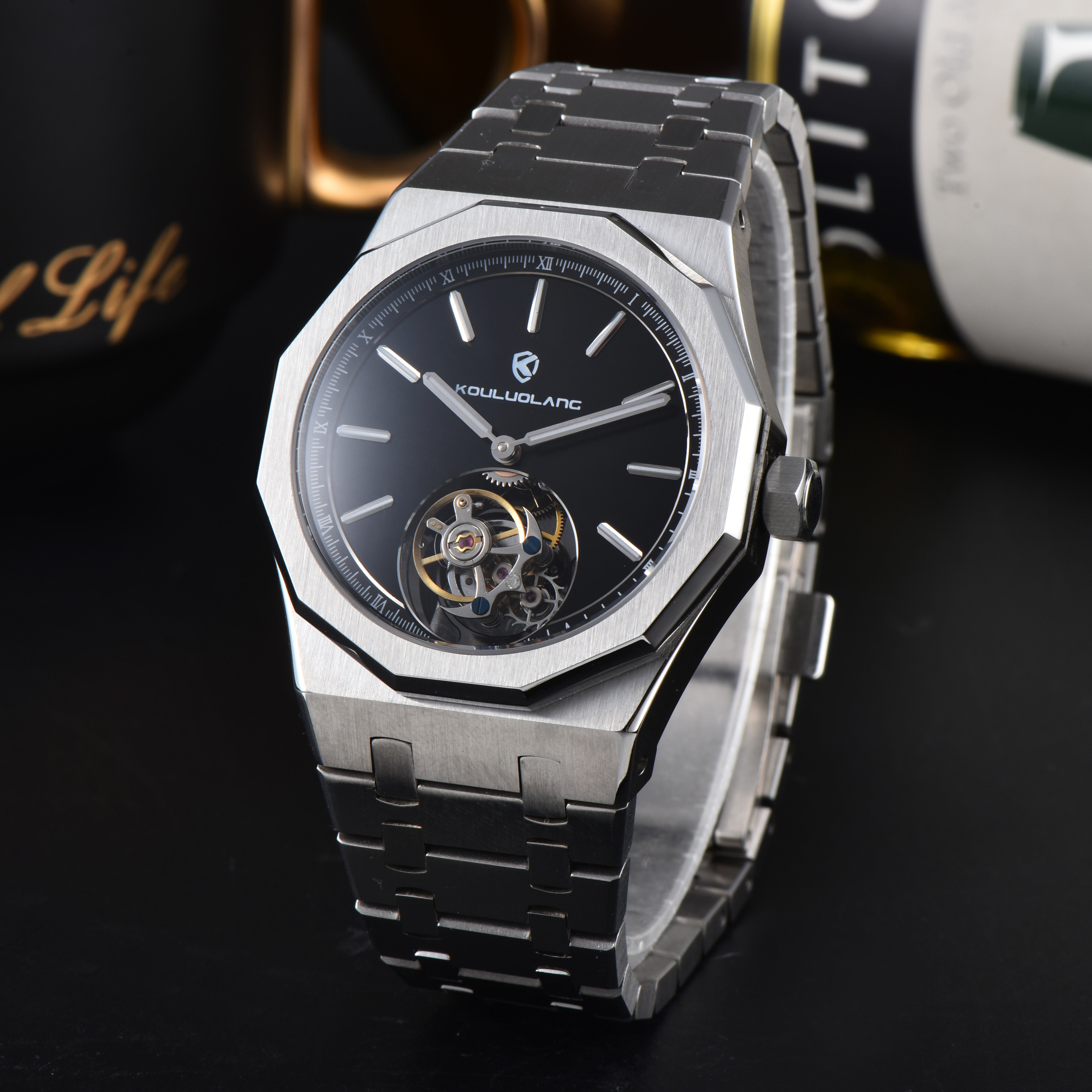 Tourbillon Octagonal black