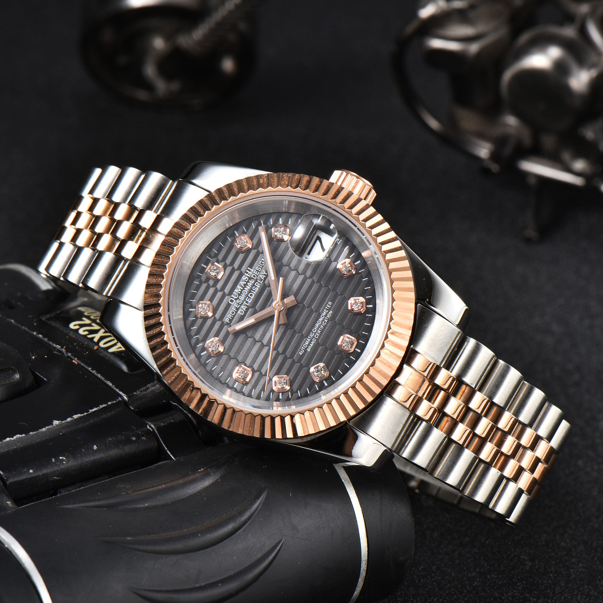 DATEJUST Silver-Rose Gold Honeycomb Diamond