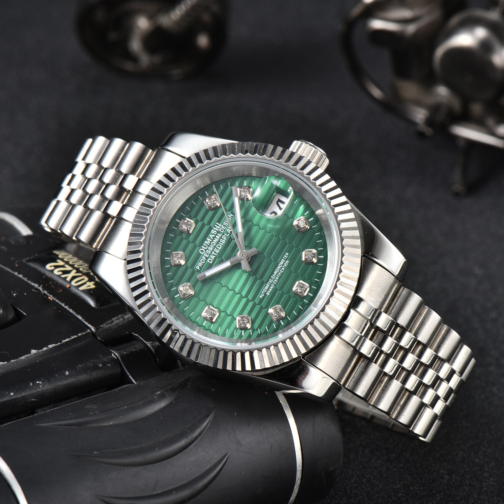 DATEJUST Silver Honeycomb Green Diamond