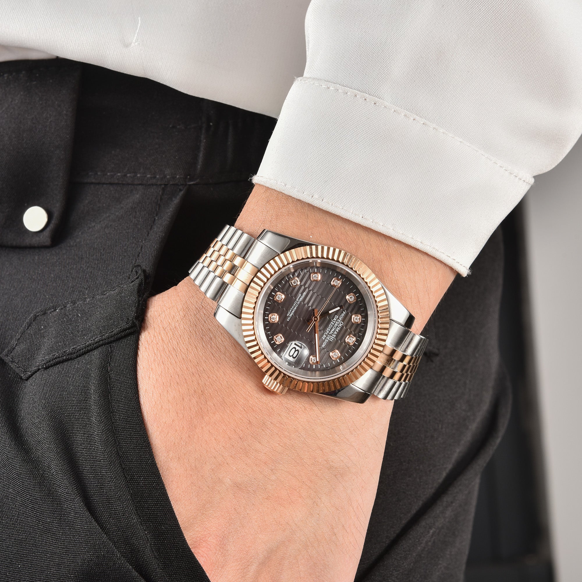 DATEJUST Silver-Rose Gold Honeycomb Diamond